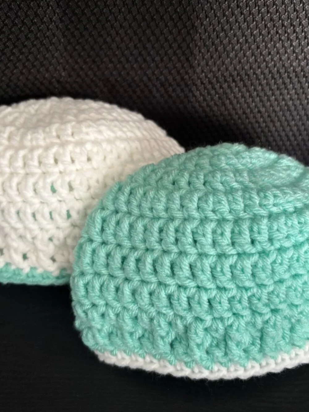 Baby Beanies 0-3 months. Mint/Aqua and White Set. Never worn
